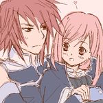  anna_irving brown_eyes brown_hair couple kratos_aurion lowres oekaki pink_hair sketch sweatdrop tales_of_(series) tales_of_symphonia 