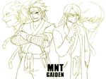  bandages bandana belt cigarette coat crossed_arms donatello grin headband jinghutongmeng leonardo male_focus michelangelo mnt_gaiden monochrome multiple_boys personification raphael sai_(weapon) sash scar scouter smile teenage_mutant_ninja_turtles torn_clothes 