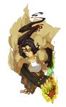  black_hair devo eyepatch fingerless_gloves gloves harukaze+ jewelry jojo_no_kimyou_na_bouken long_coat long_hair male_focus red_eyes ring solo stardust_crusaders stuffed_animal stuffed_toy 