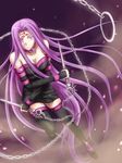  bad_id bad_pixiv_id bare_shoulders chain collar detached_sleeves dress fate/stay_night fate_(series) highres hitoha long_hair pink_eyes purple_hair rider solo strapless strapless_dress thighhighs very_long_hair weapon zettai_ryouiki 