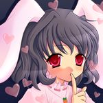  animal_ears bad_id bad_pixiv_id black_hair bunny_ears carrot finger_to_mouth heart inaba_tewi maryquant red_eyes short_hair shushing solo touhou 
