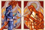  anna_irving bow couple fingerless_gloves gloves kratos_aurion long_hair red_hair redhead short_hair sword tales_of_(series) tales_of_symphonia weapon 