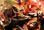  blonde_hair colorful fingernails glowing glowing_eye green_eyes hand_on_own_face ibitsu long_fingernails md5_mismatch mizuhashi_parsee open_mouth orange_(color) short_hair solo touhou 