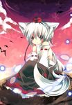  animal_ears detached_sleeves hat inubashiri_momiji pochi-t red_eyes solo tail tokin_hat touhou white_hair wolf_ears 