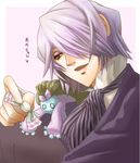  candy debii doll food hair_over_one_eye male_focus pandora_hearts red_eyes silver_hair solo xerxes_break 