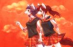  2girls burmecian burmecians final_fantasy final_fantasy_ix furry hand_holding kemono kemuri-kiyoshi multiple_girls school_uniform sunset tail 