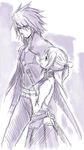  anna_irving couple dress kratos_aurion monochrome short_hair sketch sword tales_of_(series) tales_of_symphonia weapon 