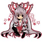  bow chibi fujiwara_no_mokou hair_bow hair_ribbon long_hair picohebi ribbon silver_hair solo touhou 