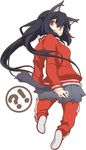  1girl akaho_sakura animal_ears bad_id bad_pixiv_id black_hair brown_eyes cat_ears cat_tail k-on! long_hair looking_back nakano_azusa skirt solo tail track_suit twintails 