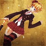  bad_id bad_pixiv_id beatrice blonde_hair blue_eyes cane flower hair_ornament mikipa necktie pink_neckwear skirt solo thighhighs umineko_no_naku_koro_ni 