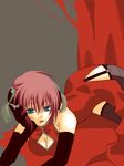  blue_eyes breasts bun_cover china_dress chinese_clothes cleavage double_bun dress elbow_gloves fishnets garters gintama gloves kagura_(gintama) large_breasts lipstick makeup red_hair solo thighhighs 