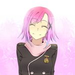  bad_id bad_pixiv_id closed_eyes hair_ornament hairclip koko_shiguma original purple_hair short_hair smile solo uniform 