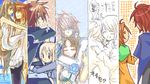  anna_irving brown_hair couple hug kratos_aurion long_hair oekaki open_mouth short_hair sketch smile tales_of_(series) tales_of_symphonia 