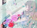  avtechno! blue_eyes flower headphones instrument kazune_(baumkuchen) long_hair megurine_luka petals piano pink_hair solo vocaloid 