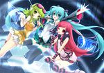  android aqua_eyes aqua_hair armpits bad_id bad_pixiv_id beckoning blue_eyes blue_hair detached_sleeves garters goggles goggles_on_head green_eyes green_hair gumi hatsune_miku juna long_hair looking_at_viewer microphone multiple_girls music one_eye_closed outstretched_arm outstretched_hand reaching red_eyes red_hair robot_joints sf-a2_miki singing skirt striped thighhighs twintails very_long_hair vocaloid zettai_ryouiki 