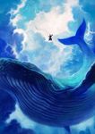  bird blue cloud coat flying_whale hat highres lack original sky solo whale 