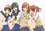  arm_hug bad_id bad_pixiv_id baseball_bat black_hair brown_eyes brown_hair dirt flower green_eyes hair_flower hair_ornament head_wreath long_hair mino_mokkori misaka_mikoto multiple_girls sakugawa_school_uniform saten_ruiko school_uniform serafuku shirai_kuroko short_hair skirt sweater_vest to_aru_kagaku_no_railgun to_aru_majutsu_no_index tokiwadai_school_uniform twintails uiharu_kazari 