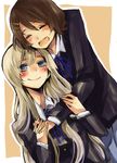  bad_id bad_pixiv_id blonde_hair blue_eyes brown_hair closed_eyes error highres hirasawa_yui hug k-on! kotobuki_tsumugi long_hair multiple_girls nozaki_tsubata school_uniform short_hair smile 