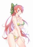  bad_id bad_pixiv_id bikini bow breasts copyright_request hair_bow large_breasts long_hair navel o-ring o-ring_bottom o-ring_top purple_eyes red_hair ryuuzaki_ichi simple_background smile solo swimsuit very_long_hair 