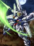  bad_id bad_pixiv_id damaged energy_sword full_moon gundam gundam_x highres kiriya_obu_gn mecha moon no_humans solo sword weapon 