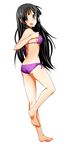  akiyama_mio bad_id bad_pixiv_id barefoot bikini black_hair feet highres k-on! long_hair looking_back pon8059 print_bikini purple_eyes side-tie_bikini solo swimsuit text_print 