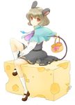  animal_ears basket cheese chiko_(gugugu) food grey_hair jewelry mouse_ears mouse_tail nazrin pendant red_eyes short_hair solo tail touhou 