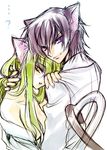 1girl animal_ears breasts c.c. cat_ears cleavage code_geass creayus green_hair lelouch_lamperouge medium_breasts open_clothes open_shirt shirt sketch tail 