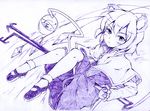  animal_ears dowsing_rod monochrome mouse mouse_ears nazrin purple solo touhou traditional_media vent_arbre 