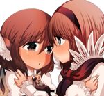  alice_margatroid animal_ears bad_id bad_pixiv_id black_eyes blonde_hair blue_eyes blush cream_(nipakupa) imminent_kiss multiple_girls mystia_lorelei pink_hair short_hair simple_background touhou white_background yuri 