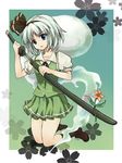  black_hairband blue_door blue_eyes ghost hairband katana konpaku_youmu konpaku_youmu_(ghost) sheath short_hair silver_hair solo sword touhou unsheathing weapon 