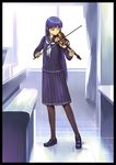  black_legwear blue_hair idolmaster idolmaster_(classic) instrument inu_(aerodog) kisaragi_chihaya long_hair pantyhose school_uniform serafuku solo violin 