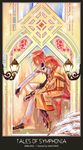  anna_irving boots couple kratos_aurion long_hair red_hair redhead short_hair sitting stained_glass tales_of_(series) tales_of_symphonia window 