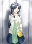  apron asakura_ryouko blue_eyes blue_hair eyebrows fujita_(speedlimit) long_hair oven_mitts solo suzumiya_haruhi_no_shoushitsu suzumiya_haruhi_no_yuuutsu 