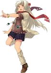  blonde_hair brown_eyes flower hair_flower hair_ornament heart kneehighs long_hair loose_socks naname_(danbooru_maker) original plaid scarf shorts socks solo watch wristwatch 