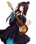  akiyama_mio bass_guitar black_hair blue_eyes blue_legwear don't_say_&quot;lazy&quot; dress facepaint fingerless_gloves gloves hat instrument k-on! long_hair mini_hat mini_top_hat nishikawa_ari pantyhose solo striped top_hat 