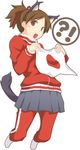  1girl akaho_sakura animal_ears bad_id bad_pixiv_id brown_eyes brown_hair cat_ears cat_tail flag hirasawa_ui japan japanese_flag k-on! ponytail short_hair skirt solo tail track_suit 