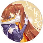  anna_irving couple earrings eyes_closed fingerless_gloves gloves hug jewelry kratos_aurion long_hair red_hair redhead short_hair tales_of_(series) tales_of_symphonia 