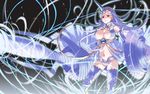  breasts cleavage holding holding_weapon horn lance large_breasts long_hair looking_at_viewer navel polearm red_eyes riela_marcellis senjou_no_valkyria senjou_no_valkyria_3 shield silver_hair solo thighhighs traze weapon white_legwear 