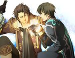  alvin_(tales) black_hair brown_eyes brown_hair coat cravat housui_(g3hopes) jude_mathis male_focus multiple_boys smile sparkle tales_of_(series) tales_of_xillia white_background 