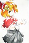  absurdres ahoge bell capelet fang hair_bell hair_ornament highres open_mouth rumia ruriko! snow solo touhou traditional_media 