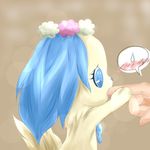  cute cyan_eyes disembodied_hand female finger_in_mouth hand hand_holding human jewel_pet mammal sapphire_(jewel_pet) size_difference 