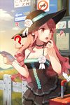  ? breasts choker dress drill_hair flower gilse hat jewelry lace lolita_fashion long_hair lowres open_mouth paper pink_hair red_eyes ring rose sign small_breasts solo sun_hat sword_girls white_flower white_rose 
