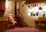  barrel boots bottle cabinet capelet carpet chair copyright_request crescent doll_hug door flower hanging_plant indoors jar lonely nagian pink_eyes pink_hair plant pot potted_plant quill room short_hair sitting solo stairs stuffed_animal stuffed_toy vase vines window wooden_floor 