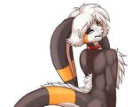  back collar cropped girly hair lagomorph male mole ruke source_request stripes tail unknown_artist white_hair yellow_eyes 