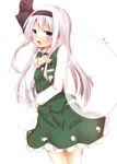  alternate_hair_length alternate_hairstyle ascot black_hairband blue_eyes blush ghost hairband highres hitodama katanakko_daisuki konpaku_youmu konpaku_youmu_(ghost) long_hair silver_hair skirt solo touhou very_long_hair vest 