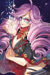  braid breasts capelet cleavage drill_hair glasses gs_2nd_star large_breasts long_hair lowres purple_hair red_eyes rednian scarf skirt snowing solo star sword_girls twin_drills twintails 