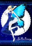  blonde_hair blue_wings butterfly_wings dress fairy flower hair_flower hair_ornament high_heels original shoes solo thighhighs wings yu_tou_ebi 