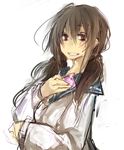  bad_id bad_pixiv_id brown_eyes brown_hair condom copyright_request fujiwara_akina holding holding_condom school_uniform solo 