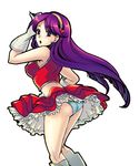  1girl asamiya_athena boots dress gloves heart highres king_of_fighters long_hair panties purple_eyes purple_hair simple_background snk solo underwear white_background 