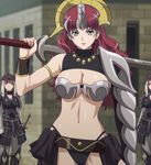  armor breasts claudette_(queen's_blade) clawdette green_eyes highres long_hair metal_bra queen&#039;s_blade queen's_blade red_hair screencap solo standing stitched sword weapon 